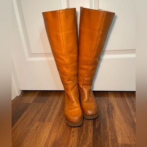 Genuine leather knee high leather boots, Sherpa lined